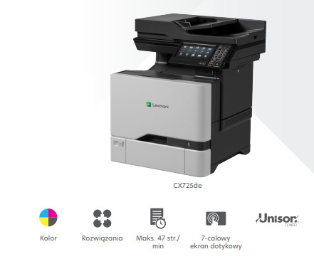 Drukarka wielofunkcyjna laserowa (kolor) Lexmark CX725de skan email ftp usb Drukarka wielofunkcyjna laserowa (kolor) Lexmark CX725de skan email ftp usb
