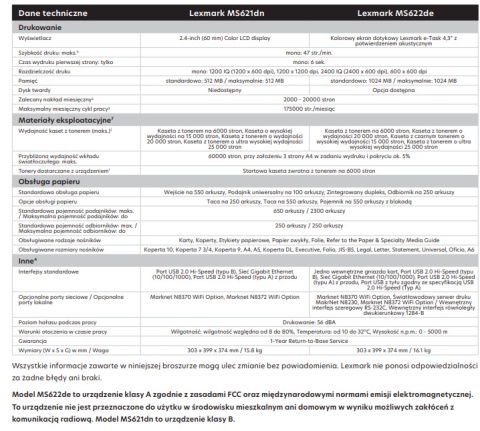 Drukarka laserowa mono Lexmark MS621 Duplex Sieć TONER NISKI PRZEBIEG
