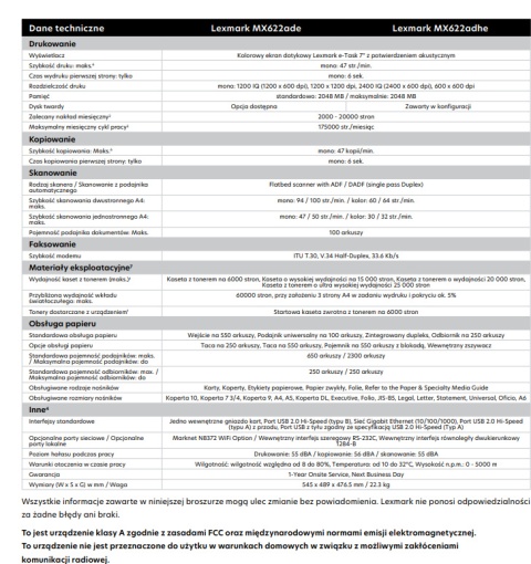 Drukarka wielofunkcyjna Lexmark MX622 A4 MONO DUPLEX SKAN KOPIA LAN + TONER KLASA A