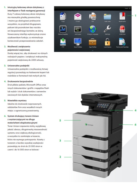Drukarka wielofunkcyjna laserowa kolor A4 Lexmark CX725 gw 24msc 40C9554 NISKIE PRZEBIEGI!
