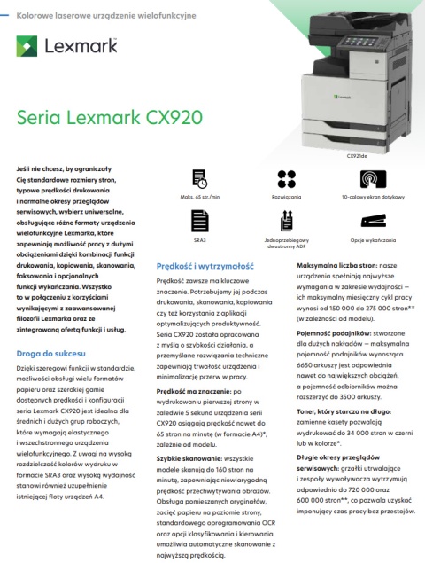 Lexmark CX923 MFP KOLOR A3 FINISHER SORTER DZIURKACZ ZSZYWACZ BROSZUROWNICA